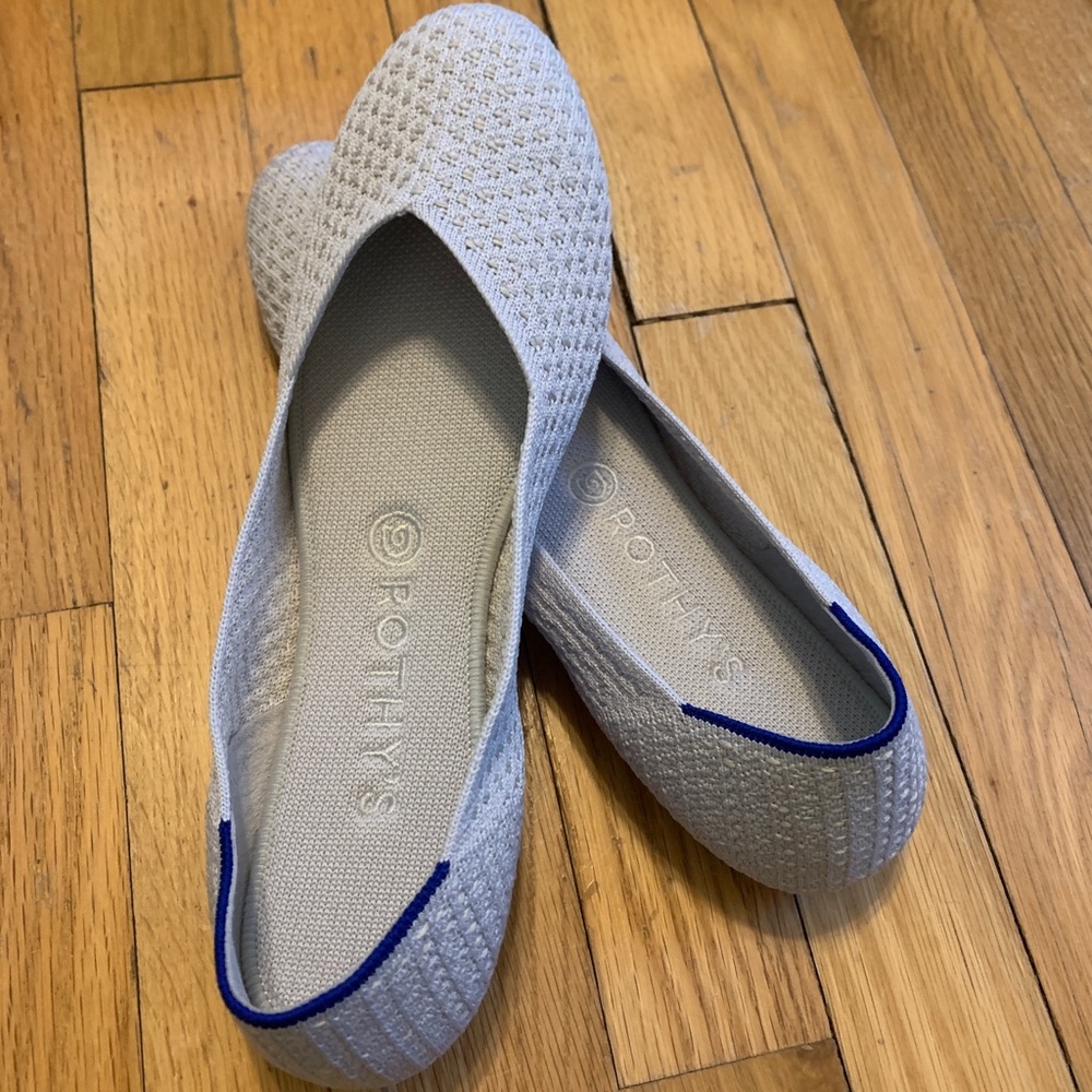 Rothy's Light Gray Knit Flats with Blue Trim